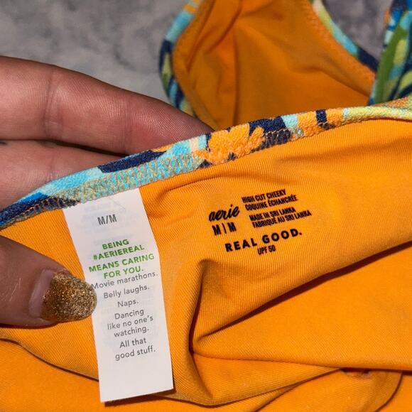 Aerie-Swimwear-Bikini Bottoms-High Cut Cheeky-Medium-Floral-Tie Side - Picture 3 of 3